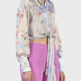 CROPPED SHIRT WITH FLORAL KNOT